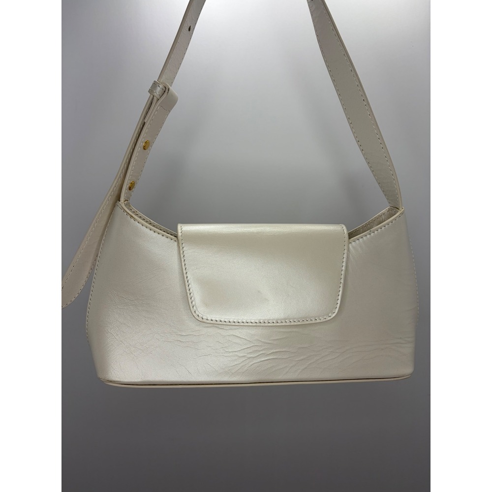 Elleme Paris Cream Leather Baguette Shoulder Bag Made in Italy Gold Hardware